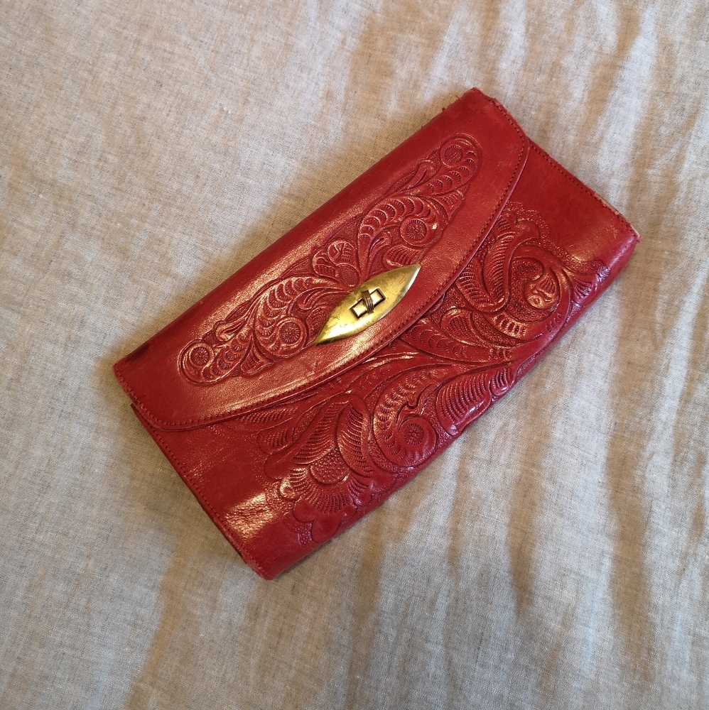 Vintage red leather clutch